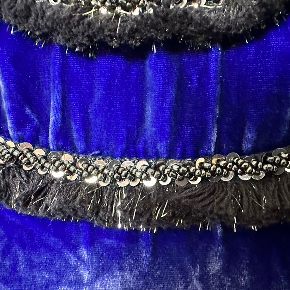 J Crew Black Label Blue Crush Velvet Beads Silver Tinsel Fringe Pullover Top S/M - Picture 14 of 15